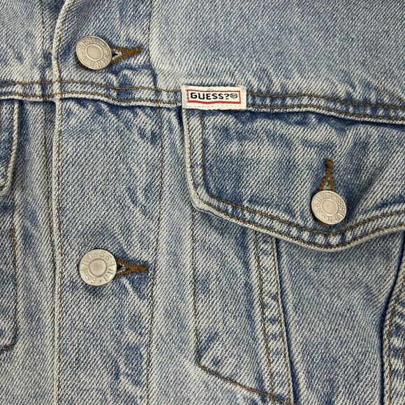 Vintage Guess Jeans Jacket Womens Large Denim Trucker Georges Marciano Made USA - Picture 5 of 14